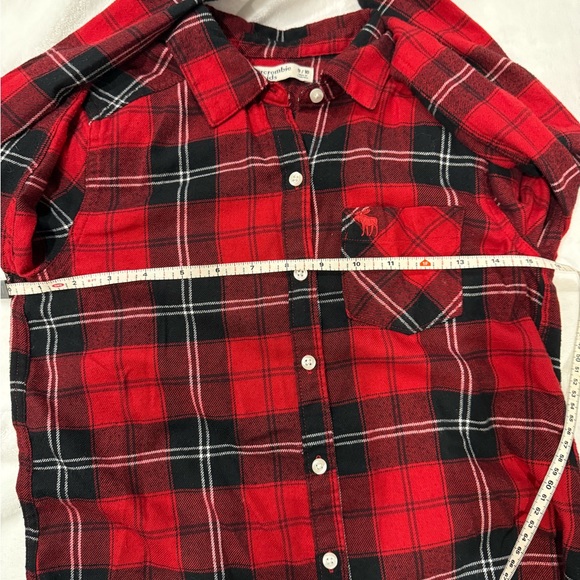 Abercrombie Kids Red Plaid Button-Up Shirt Size 9/10 - Long Sleeve Flannel - Picture 7 of 9